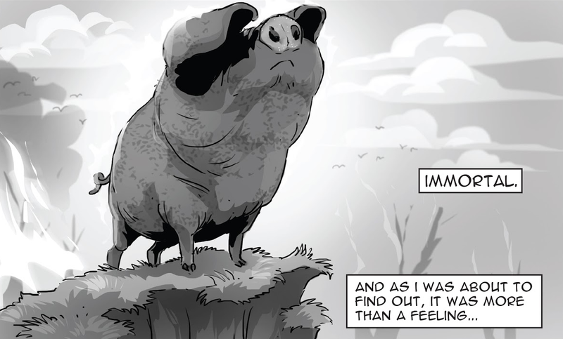 Meth, the immortal pig, gazing upon humanity in disgust and boredom.